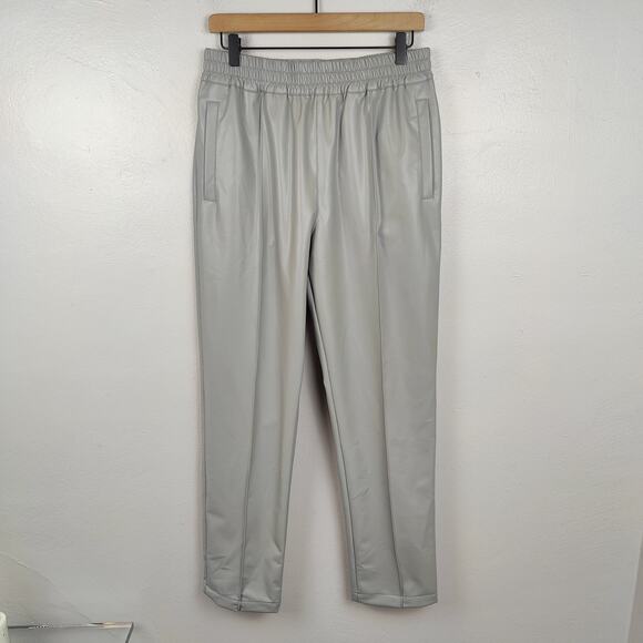 Monfrere Faux Leather Pants Mens Medium Gray Pull‎ On Joggers Preppy NWOT - Picture 1 of 7